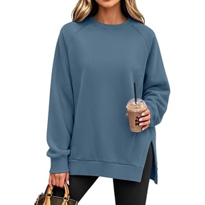 image:imageANRABESS Oversized Sweatshirt for Women Fleece Fall Outfits  Long Sleeve Side Slit Pullover TopsComfy SoftCrewneck Loose Fit Sweatshirts with PocketsCasual Work Lounge Winter ClothesGrey Blue