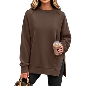 image:imageANRABESS Oversized Sweatshirt for Women Fleece Fall Outfits  Long Sleeve Side Slit Pullover TopsComfy SoftCrewneck Loose Fit Sweatshirts with PocketsCasual Work Lounge Winter ClothesCoffee