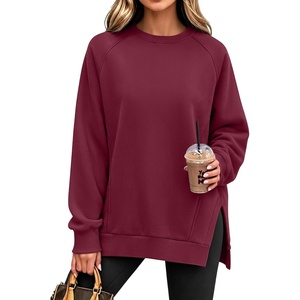 image:imageANRABESS Oversized Sweatshirt for Women Fleece Fall Outfits  Long Sleeve Side Slit Pullover TopsComfy SoftCrewneck Loose Fit Sweatshirts with PocketsCasual Work Lounge Winter ClothesWine Red