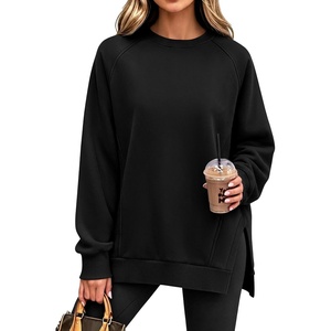 image:imageANRABESS Oversized Sweatshirt for Women Fleece Fall Outfits  Long Sleeve Side Slit Pullover TopsComfy SoftCrewneck Loose Fit Sweatshirts with PocketsCasual Work Lounge Winter ClothesBlack