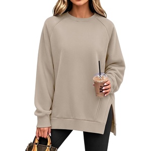 image:imageANRABESS Oversized Sweatshirt for Women Fleece Fall Outfits  Long Sleeve Side Slit Pullover TopsComfy SoftCrewneck Loose Fit Sweatshirts with PocketsCasual Work Lounge Winter ClothesLight Khaki