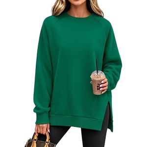 image:imageANRABESS Oversized Sweatshirt for Women Fleece Fall Outfits  Long Sleeve Side Slit Pullover TopsComfy SoftCrewneck Loose Fit Sweatshirts with PocketsCasual Work Lounge Winter ClothesGreen