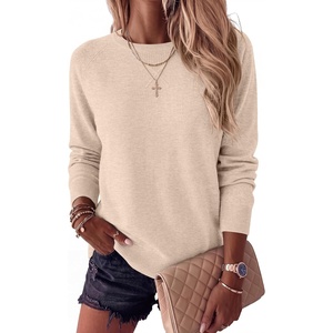 image:imageANRABESS Sweater for Women Lightweight Knit Fall Pullover  Crewneck Long Sleeve Tops Soft Loose Fit Basic Casual Office Layering Daily Wear Winter Trendy OutfitsAlmond