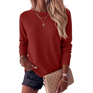 image:imageANRABESS Sweater for Women Lightweight Knit Fall Pullover  Crewneck Long Sleeve Tops Soft Loose Fit Basic Casual Office Layering Daily Wear Winter Trendy OutfitsRed