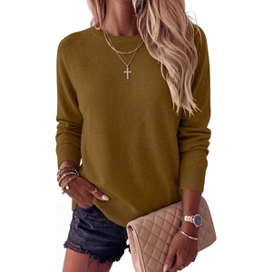 image:imageANRABESS Sweater for Women Lightweight Knit Fall Pullover  Crewneck Long Sleeve Tops Soft Loose Fit Basic Casual Office Layering Daily Wear Winter Trendy OutfitsCaramel
