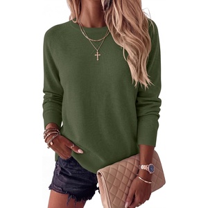 image:imageANRABESS Sweater for Women Lightweight Knit Fall Pullover  Crewneck Long Sleeve Tops Soft Loose Fit Basic Casual Office Layering Daily Wear Winter Trendy OutfitsArmy Green