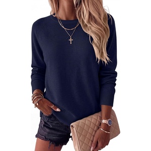 image:imageANRABESS Sweater for Women Lightweight Knit Fall Pullover  Crewneck Long Sleeve Tops Soft Loose Fit Basic Casual Office Layering Daily Wear Winter Trendy OutfitsNavy Blue