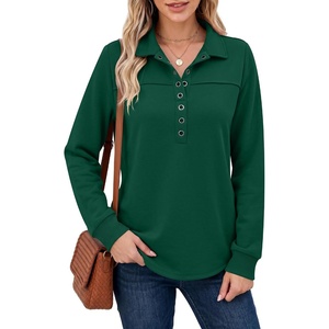 image:imageANRABESS Sweatshirt for Women Fall Long Sleeve Polo Shirts  V neck Grommet HalfPlacket French Terry HighLow Curved Hem Soft amp Comfortable Tunic Casual Going Out TopsDeep Green