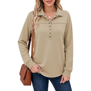 image:imageANRABESS Sweatshirt for Women Fall Long Sleeve Polo Shirts  V neck Grommet HalfPlacket French Terry HighLow Curved Hem Soft amp Comfortable Tunic Casual Going Out TopsApricot