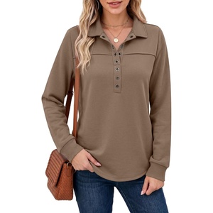image:imageANRABESS Sweatshirt for Women Fall Long Sleeve Polo Shirts  V neck Grommet HalfPlacket French Terry HighLow Curved Hem Soft amp Comfortable Tunic Casual Going Out TopsBeige Khaki