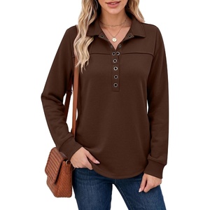 image:imageANRABESS Sweatshirt for Women Fall Long Sleeve Polo Shirts  V neck Grommet HalfPlacket French Terry HighLow Curved Hem Soft amp Comfortable Tunic Casual Going Out TopsCoffee