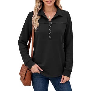 image:imageANRABESS Sweatshirt for Women Fall Long Sleeve Polo Shirts  V neck Grommet HalfPlacket French Terry HighLow Curved Hem Soft amp Comfortable Tunic Casual Going Out TopsBlack