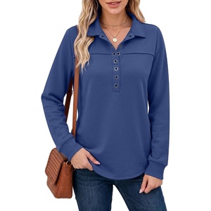 image:imageANRABESS Sweatshirt for Women Fall Long Sleeve Polo Shirts  V neck Grommet HalfPlacket French Terry HighLow Curved Hem Soft amp Comfortable Tunic Casual Going Out TopsDeep Blue