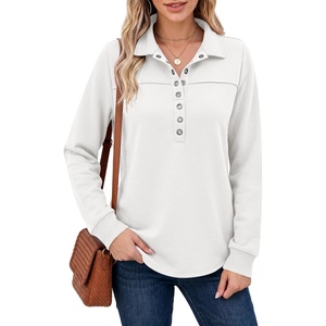 image:imageANRABESS Sweatshirt for Women Fall Long Sleeve Polo Shirts  V neck Grommet HalfPlacket French Terry HighLow Curved Hem Soft amp Comfortable Tunic Casual Going Out TopsWhite