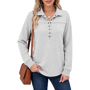 image:imageANRABESS Sweatshirt for Women Fall Long Sleeve Polo Shirts  V neck Grommet HalfPlacket French Terry HighLow Curved Hem Soft amp Comfortable Tunic Casual Going Out TopsGrey