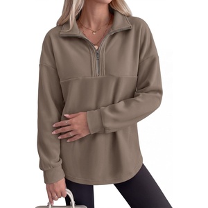 image:imageANRABESS Sweatshirts for Women Loose Fit Quarter Zip Pullover  Soft Cozy Long Sleeve Tops School Work Rreppy Giong Out Clothes Casual Cute Relaxed Loungewear Fall Winter Fashion OutfitsLight Brown