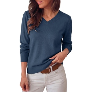 image:imageANRABESS Women Fall Long Sleeve V Neck Lightweight Sweaters  High VNeck Cozy Knit Pullover TopsBusiness Casual Work OutfitsTravel Vacation All Day WearSpring Winter Layer ClothingDeep Blue