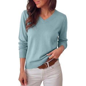 image:imageANRABESS Women Fall Long Sleeve V Neck Lightweight Sweaters  High VNeck Cozy Knit Pullover TopsBusiness Casual Work OutfitsTravel Vacation All Day WearSpring Winter Layer ClothingLight Blue