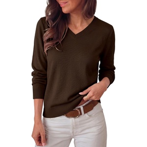 image:imageANRABESS Women Fall Long Sleeve V Neck Lightweight Sweaters  High VNeck Cozy Knit Pullover TopsBusiness Casual Work OutfitsTravel Vacation All Day WearSpring Winter Layer ClothingCoffee