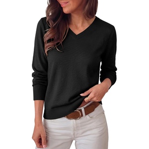 image:imageANRABESS Women Fall Long Sleeve V Neck Lightweight Sweaters  High VNeck Cozy Knit Pullover TopsBusiness Casual Work OutfitsTravel Vacation All Day WearSpring Winter Layer ClothingBlack