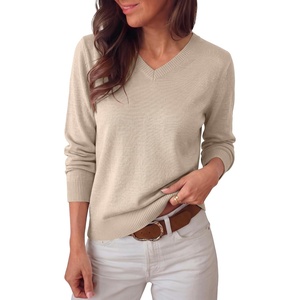 image:imageANRABESS Women Fall Long Sleeve V Neck Lightweight Sweaters  High VNeck Cozy Knit Pullover TopsBusiness Casual Work OutfitsTravel Vacation All Day WearSpring Winter Layer ClothingAlmond