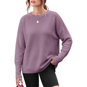 image:imageANRABESS Women Fall Oversized Long Batwing Sleeve Ribbed Sweaters  2026 Fall Fashion Outfits Crew Neck Slit Side Pullover TopCasual Winter Layering Clothing Work Travel amp Everyday WearLight Purple