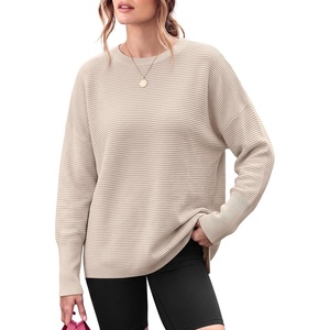 image:imageANRABESS Women Fall Oversized Long Batwing Sleeve Ribbed Sweaters  2026 Fall Fashion Outfits Crew Neck Slit Side Pullover TopCasual Winter Layering Clothing Work Travel amp Everyday WearAlmond