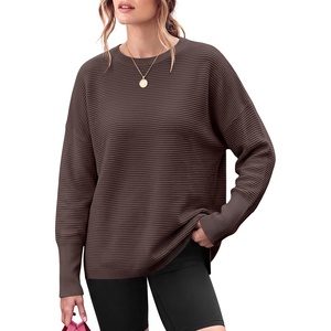image:imageANRABESS Women Fall Oversized Long Batwing Sleeve Ribbed Sweaters  2026 Fall Fashion Outfits Crew Neck Slit Side Pullover TopCasual Winter Layering Clothing Work Travel amp Everyday WearCoffee