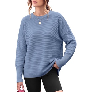 image:imageANRABESS Women Fall Oversized Long Batwing Sleeve Ribbed Sweaters  2026 Fall Fashion Outfits Crew Neck Slit Side Pullover TopCasual Winter Layering Clothing Work Travel amp Everyday WearSmoky Blue