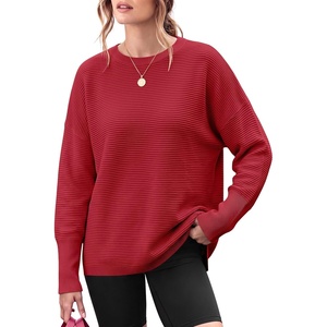 image:imageANRABESS Women Fall Oversized Long Batwing Sleeve Ribbed Sweaters  2026 Fall Fashion Outfits Crew Neck Slit Side Pullover TopCasual Winter Layering Clothing Work Travel amp Everyday WearRed