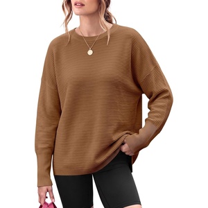 image:imageANRABESS Women Fall Oversized Long Batwing Sleeve Ribbed Sweaters  2026 Fall Fashion Outfits Crew Neck Slit Side Pullover TopCasual Winter Layering Clothing Work Travel amp Everyday WearCamel
