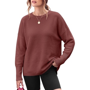 image:imageANRABESS Women Fall Oversized Long Batwing Sleeve Ribbed Sweaters  2026 Fall Fashion Outfits Crew Neck Slit Side Pullover TopCasual Winter Layering Clothing Work Travel amp Everyday WearRust