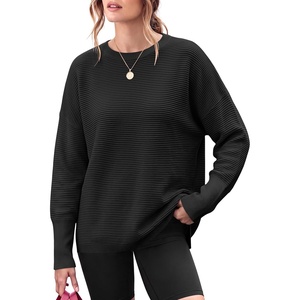 image:imageANRABESS Women Fall Oversized Long Batwing Sleeve Ribbed Sweaters  2026 Fall Fashion Outfits Crew Neck Slit Side Pullover TopCasual Winter Layering Clothing Work Travel amp Everyday WearBlack