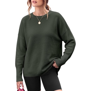 image:imageANRABESS Women Fall Oversized Long Batwing Sleeve Ribbed Sweaters  2026 Fall Fashion Outfits Crew Neck Slit Side Pullover TopCasual Winter Layering Clothing Work Travel amp Everyday WearArmy Green
