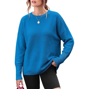 image:imageANRABESS Women Fall Oversized Long Batwing Sleeve Ribbed Sweaters  2026 Fall Fashion Outfits Crew Neck Slit Side Pullover TopCasual Winter Layering Clothing Work Travel amp Everyday WearRoyal Blue