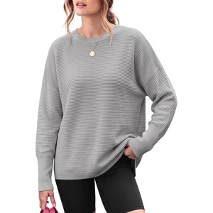 image:imageANRABESS Women Fall Oversized Long Batwing Sleeve Ribbed Sweaters  2026 Fall Fashion Outfits Crew Neck Slit Side Pullover TopCasual Winter Layering Clothing Work Travel amp Everyday WearGray