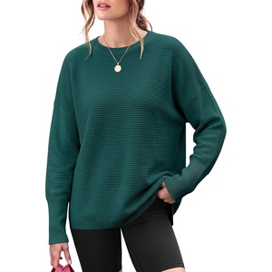 image:imageANRABESS Women Fall Oversized Long Batwing Sleeve Ribbed Sweaters  2026 Fall Fashion Outfits Crew Neck Slit Side Pullover TopCasual Winter Layering Clothing Work Travel amp Everyday WearOpal Green