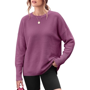 image:imageANRABESS Women Fall Oversized Long Batwing Sleeve Ribbed Sweaters  2026 Fall Fashion Outfits Crew Neck Slit Side Pullover TopCasual Winter Layering Clothing Work Travel amp Everyday WearDeep Purple