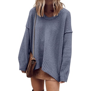 image:imageANRABESS Womens Fall Fashion Oversized Scoop V Neck Batwing Sleeve Sweater  Off Shoulder Wear Long Sleeve Ribbed Hem Pullover Sweater Loose Slouchy Fit Chunky Knit Soft Warm Outfits Winter ClothingGray