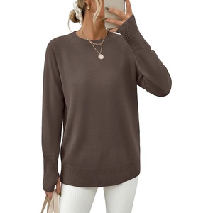 image:imageANRABESS Womens Fall Long Sleeve Lightweight Sweaters  Crew Neck Thumb Hole Pullover Tops Casual Loose Fit Going Out Travel AllDay Wear Spring Winter Layering ClothesNutmeg