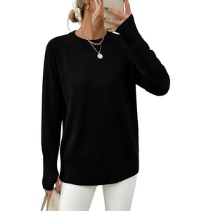 image:imageANRABESS Womens Fall Long Sleeve Lightweight Sweaters  Crew Neck Thumb Hole Pullover Tops Casual Loose Fit Going Out Travel AllDay Wear Spring Winter Layering ClothesBlack
