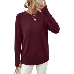 image:imageANRABESS Womens Fall Long Sleeve Lightweight Sweaters  Crew Neck Thumb Hole Pullover Tops Casual Loose Fit Going Out Travel AllDay Wear Spring Winter Layering ClothesWine Red