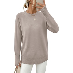 image:imageANRABESS Womens Fall Long Sleeve Lightweight Sweaters  Crew Neck Thumb Hole Pullover Tops Casual Loose Fit Going Out Travel AllDay Wear Spring Winter Layering ClothesGray Apricot