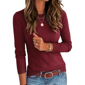 image:imageANRABESS Womens Long Sleeve Lightweight Slim Fitted Sweaters Top Wine Red  Wool Blend Soft Knit Crewneck PulloverClassic Basic ShirtsBusiness Casual Outfits Work Fall Spring Transition Clothes