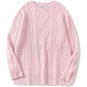 image:imageANRABESS Womens Oversized Cable Knit Fall Pullover Sweaters  Long Sleeve Crewneck Casual Chunky Tops Quiet Luxury Style Easy Layering Piece 2026 Winter Fashion Holiday OutfitsLight Pink