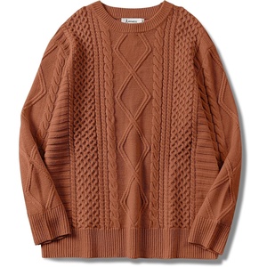 image:imageANRABESS Womens Oversized Cable Knit Fall Pullover Sweaters  Long Sleeve Crewneck Casual Chunky Tops Quiet Luxury Style Easy Layering Piece 2026 Winter Fashion Holiday OutfitsRust Orange