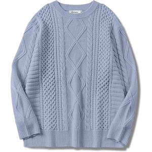 image:imageANRABESS Womens Oversized Cable Knit Fall Pullover Sweaters  Long Sleeve Crewneck Casual Chunky Tops Quiet Luxury Style Easy Layering Piece 2026 Winter Fashion Holiday OutfitsGrey Blue