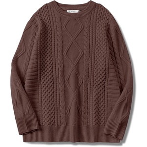 image:imageANRABESS Womens Oversized Cable Knit Fall Pullover Sweaters  Long Sleeve Crewneck Casual Chunky Tops Quiet Luxury Style Easy Layering Piece 2026 Winter Fashion Holiday OutfitsRed Brown