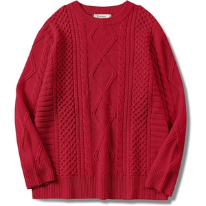 image:imageANRABESS Womens Oversized Cable Knit Fall Pullover Sweaters  Long Sleeve Crewneck Casual Chunky Tops Quiet Luxury Style Easy Layering Piece 2026 Winter Fashion Holiday OutfitsRed