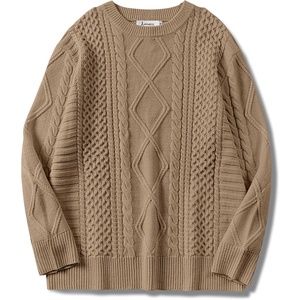 image:imageANRABESS Womens Oversized Cable Knit Fall Pullover Sweaters  Long Sleeve Crewneck Casual Chunky Tops Quiet Luxury Style Easy Layering Piece 2026 Winter Fashion Holiday OutfitsKhaki Brown